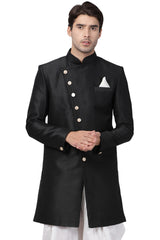 Men's Art Silk Sherwani In Black