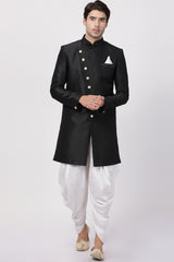 Men's Art Silk Sherwani Set In Black