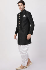 Men's Art Silk Sherwani Set In Black