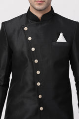 Men's Art Silk Sherwani Set In Black