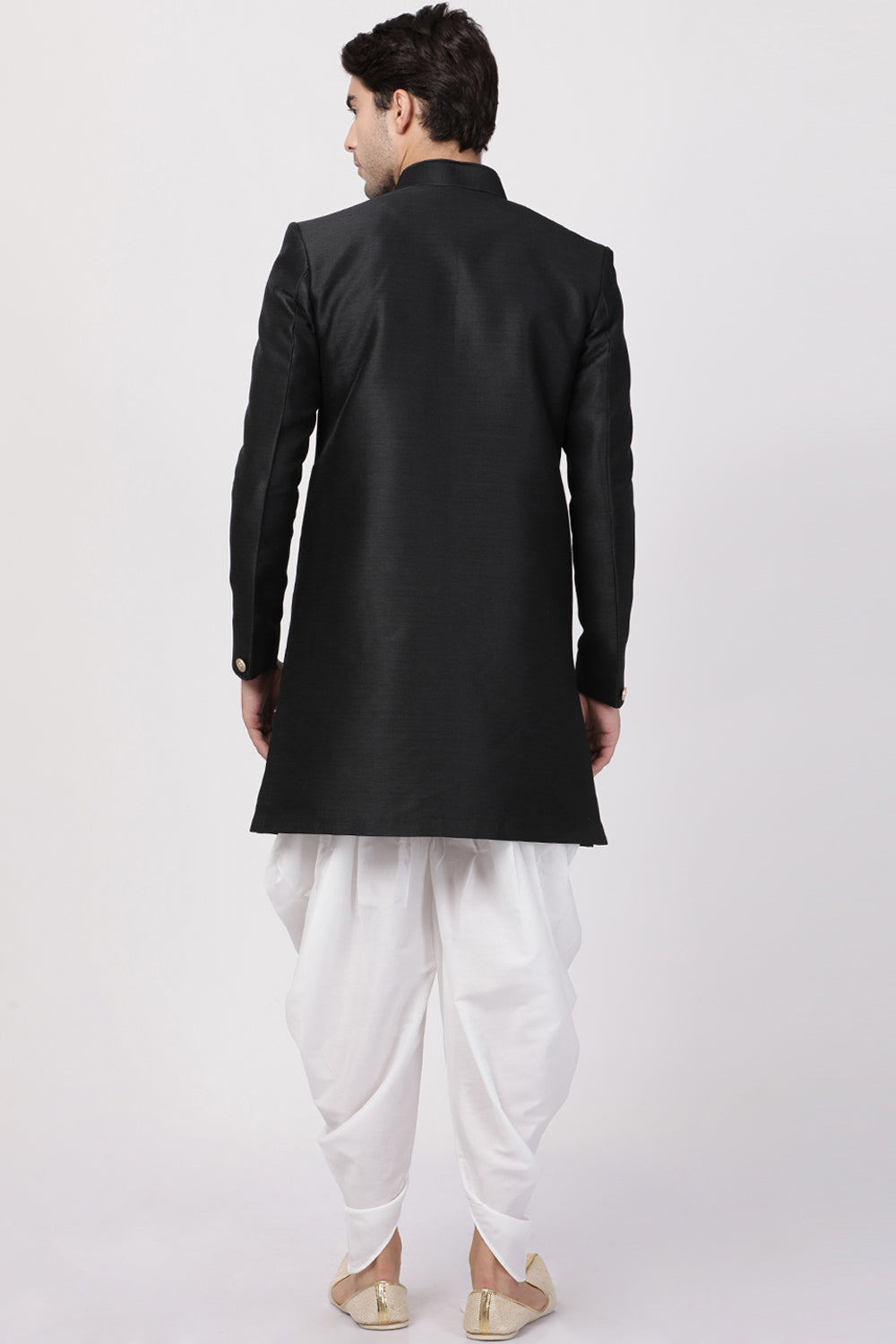 Men's Art Silk Sherwani Set In Black