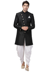 Men's Art Silk Sherwani Set In Black