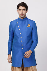 Men's Art Silk Sherwani In Blue