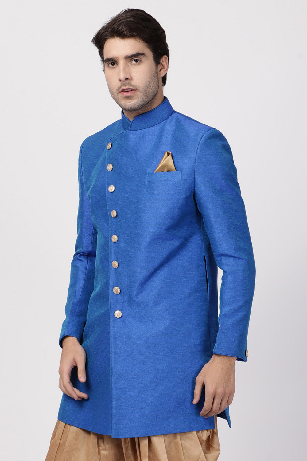 Men's Art Silk Sherwani In Blue