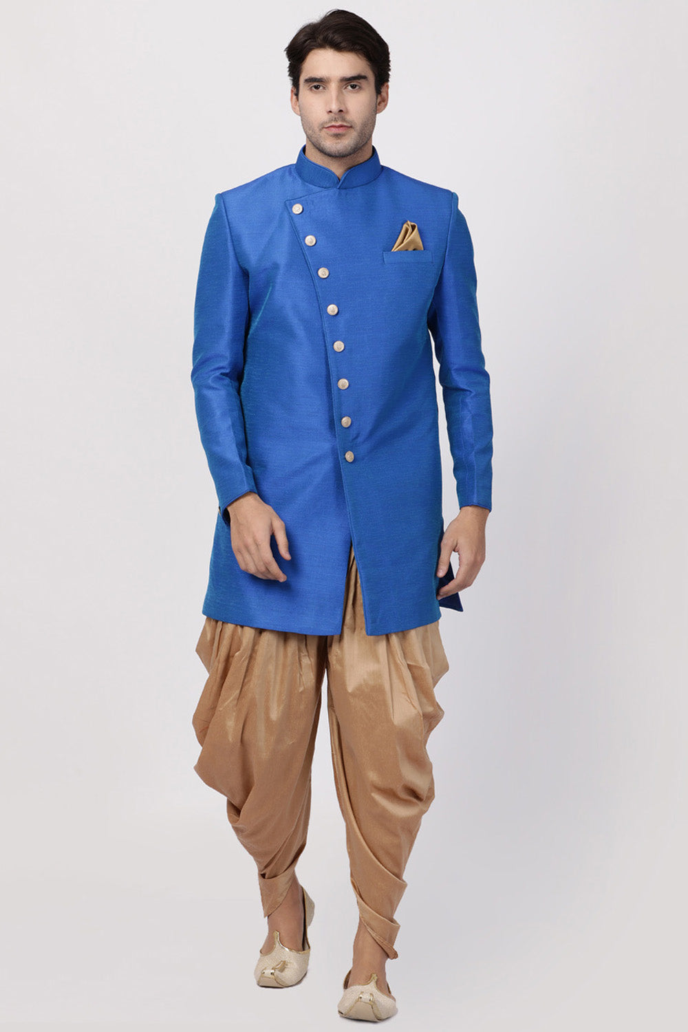 Men's Art Silk Sherwani In Blue