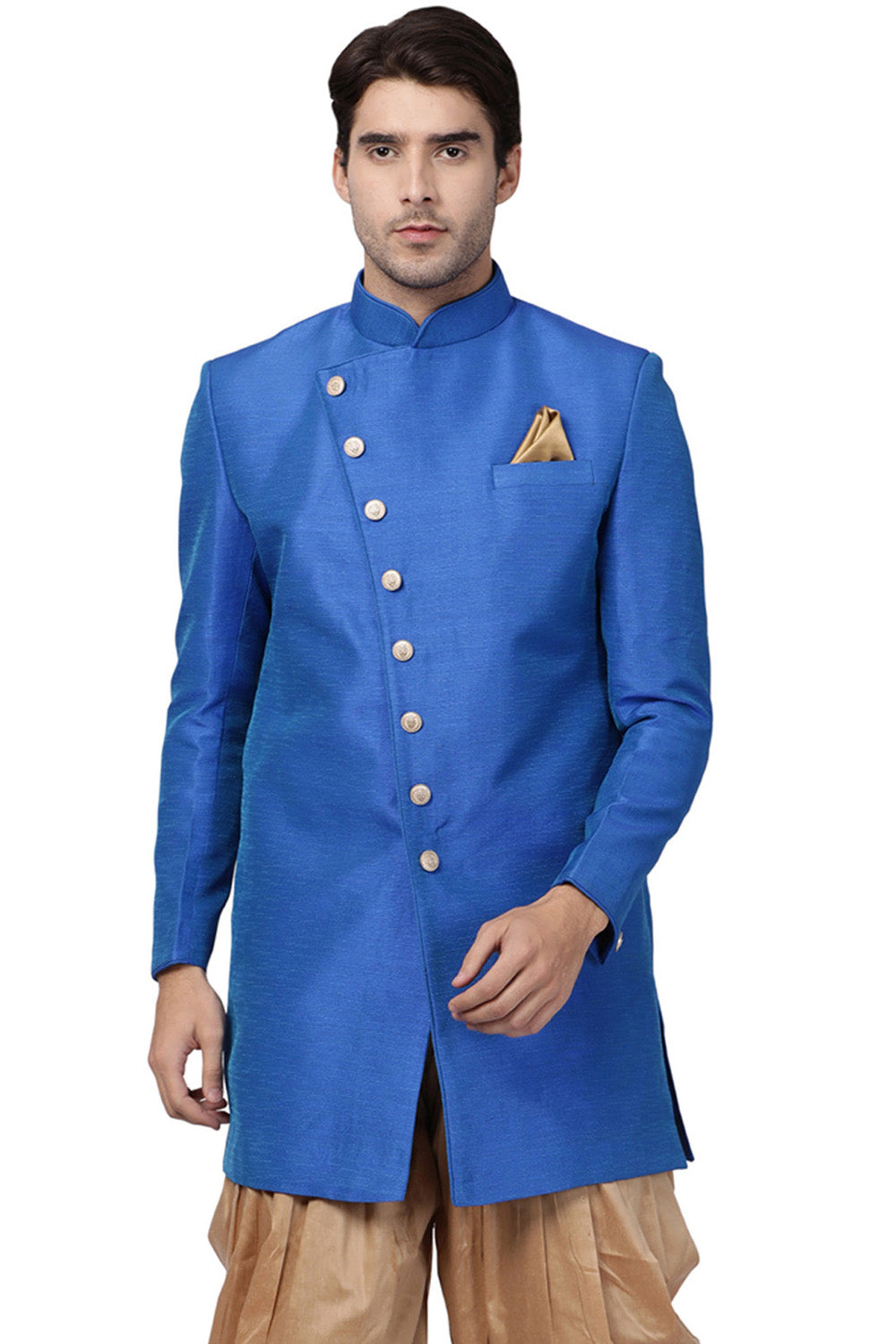 Men's Art Silk Sherwani In Blue