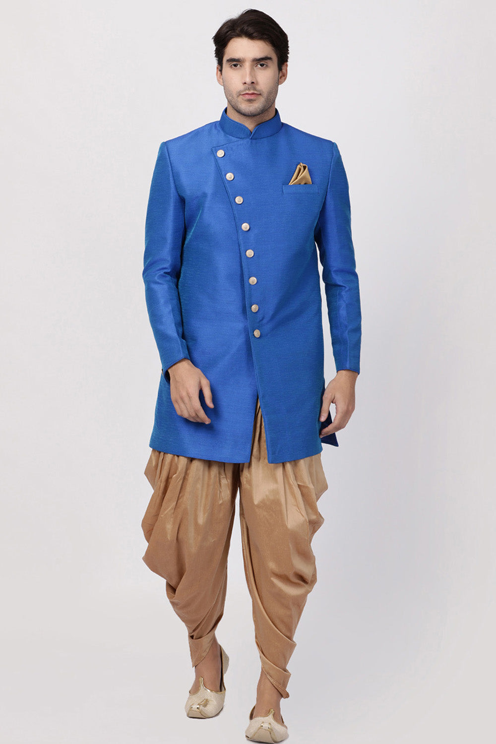 Men's Art Silk Sherwani Set In Blue