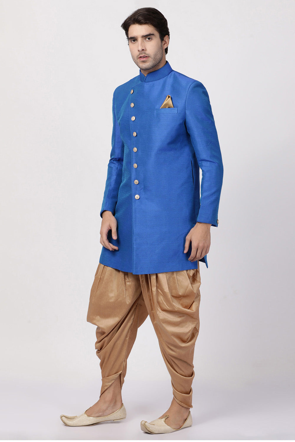 Men's Art Silk Sherwani Set In Blue