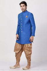 Men's Art Silk Sherwani Set In Blue