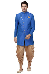 Men's Art Silk Sherwani Set In Blue