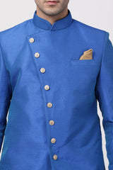 Men's Art Silk Sherwani Set In Blue