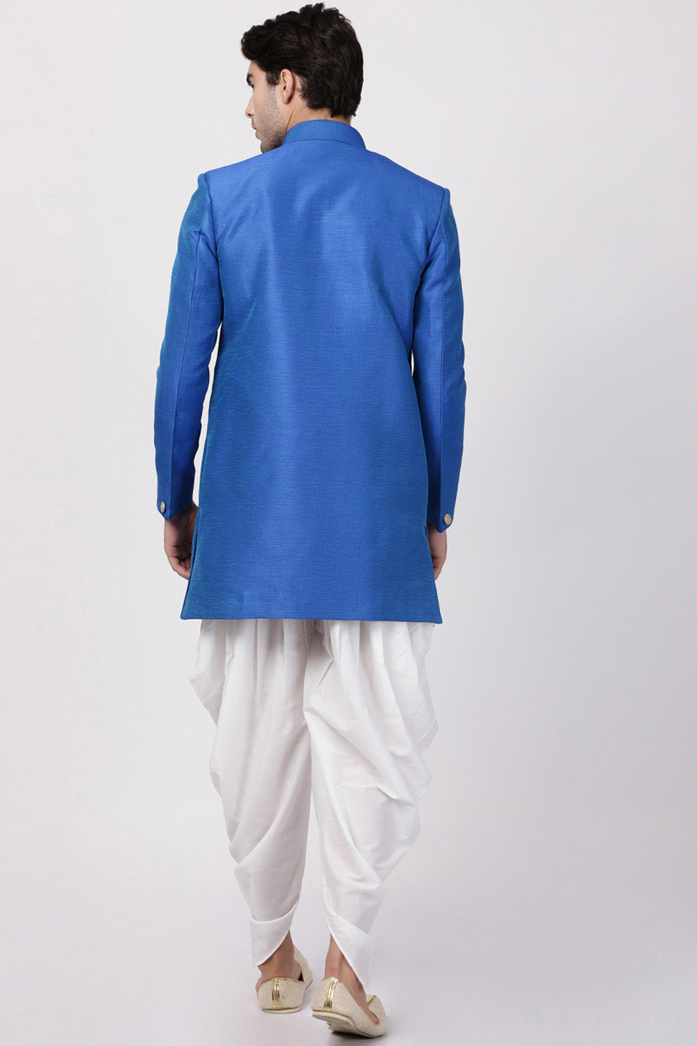 Men's Art Silk Sherwani Set In Blue