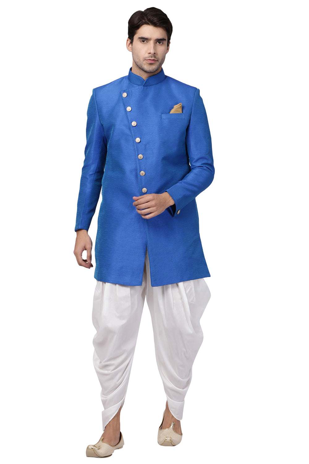 Men's Art Silk Sherwani Set In Blue