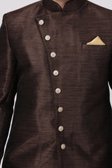 Men's Art Silk Sherwani In Brown