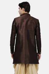 Men's Art Silk Sherwani In Brown