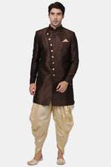 Men's Art Silk Sherwani In Brown