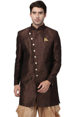 Men's Art Silk Sherwani In Brown