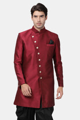 Men's Art Silk Sherwani In Maroon