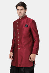 Men's Art Silk Sherwani In Maroon