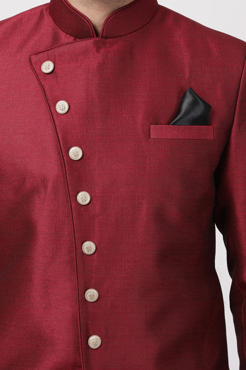 Men's Art Silk Sherwani In Maroon