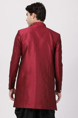 Men's Art Silk Sherwani In Maroon