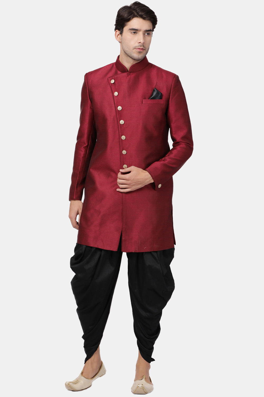 Men's Art Silk Sherwani In Maroon