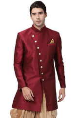 Men's Art Silk Sherwani In Maroon