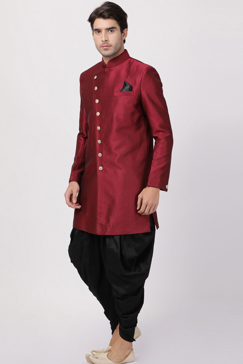 Men's Art Silk Sherwani Set In Maroon