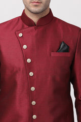 Men's Art Silk Sherwani Set In Maroon