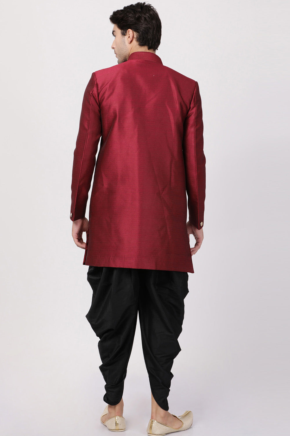 Men's Art Silk Sherwani Set In Maroon