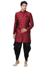 Men's Art Silk Sherwani Set In Maroon