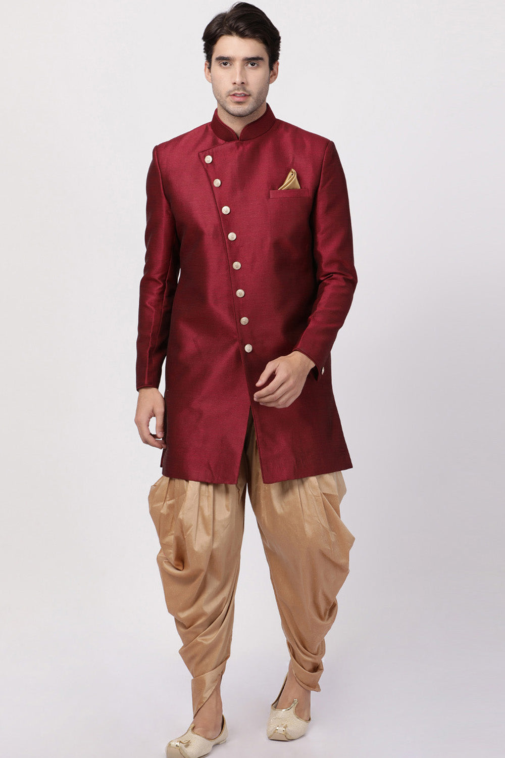 Men's Art Silk Sherwani Set In Maroon