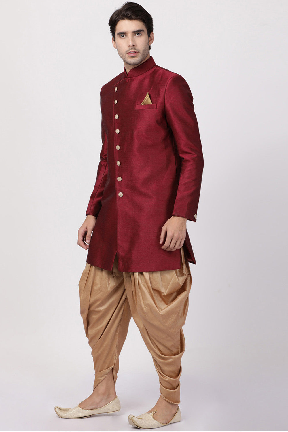 Men's Art Silk Sherwani Set In Maroon