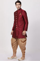 Men's Art Silk Sherwani Set In Maroon