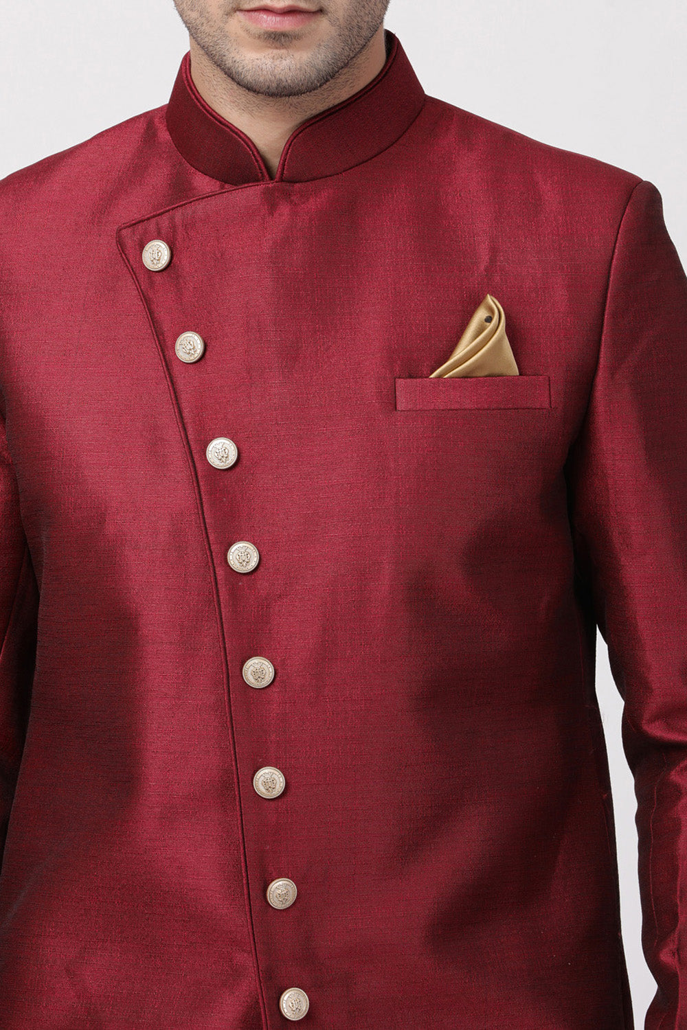 Men's Art Silk Sherwani Set In Maroon