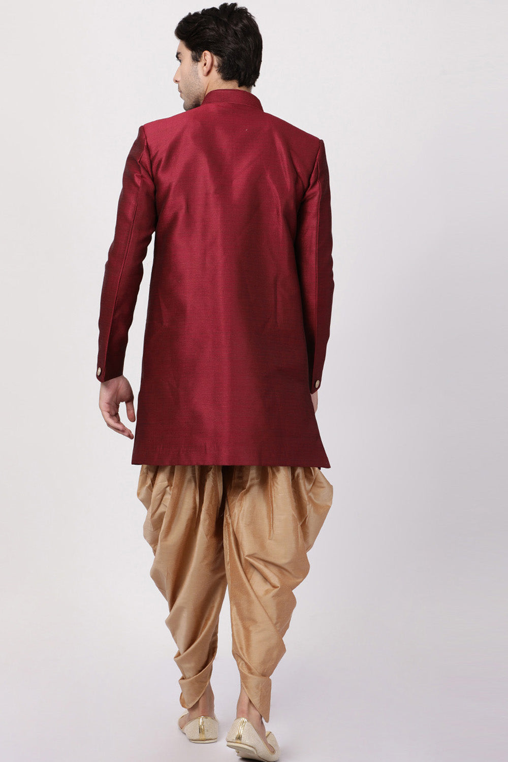 Men's Art Silk Sherwani Set In Maroon