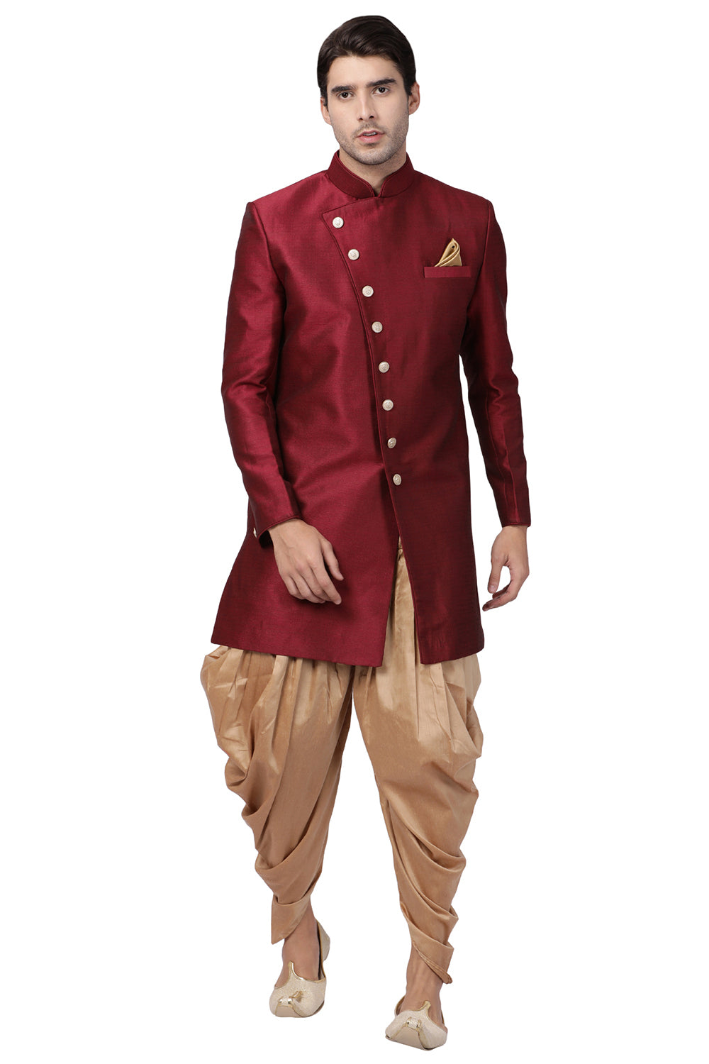 Men's Art Silk Sherwani Set In Maroon