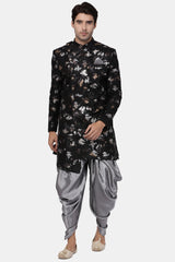 Men's Art Silk Sherwani In Black