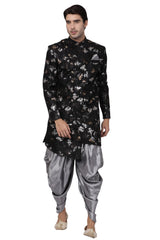 Men's Art Silk Sherwani Set In Black