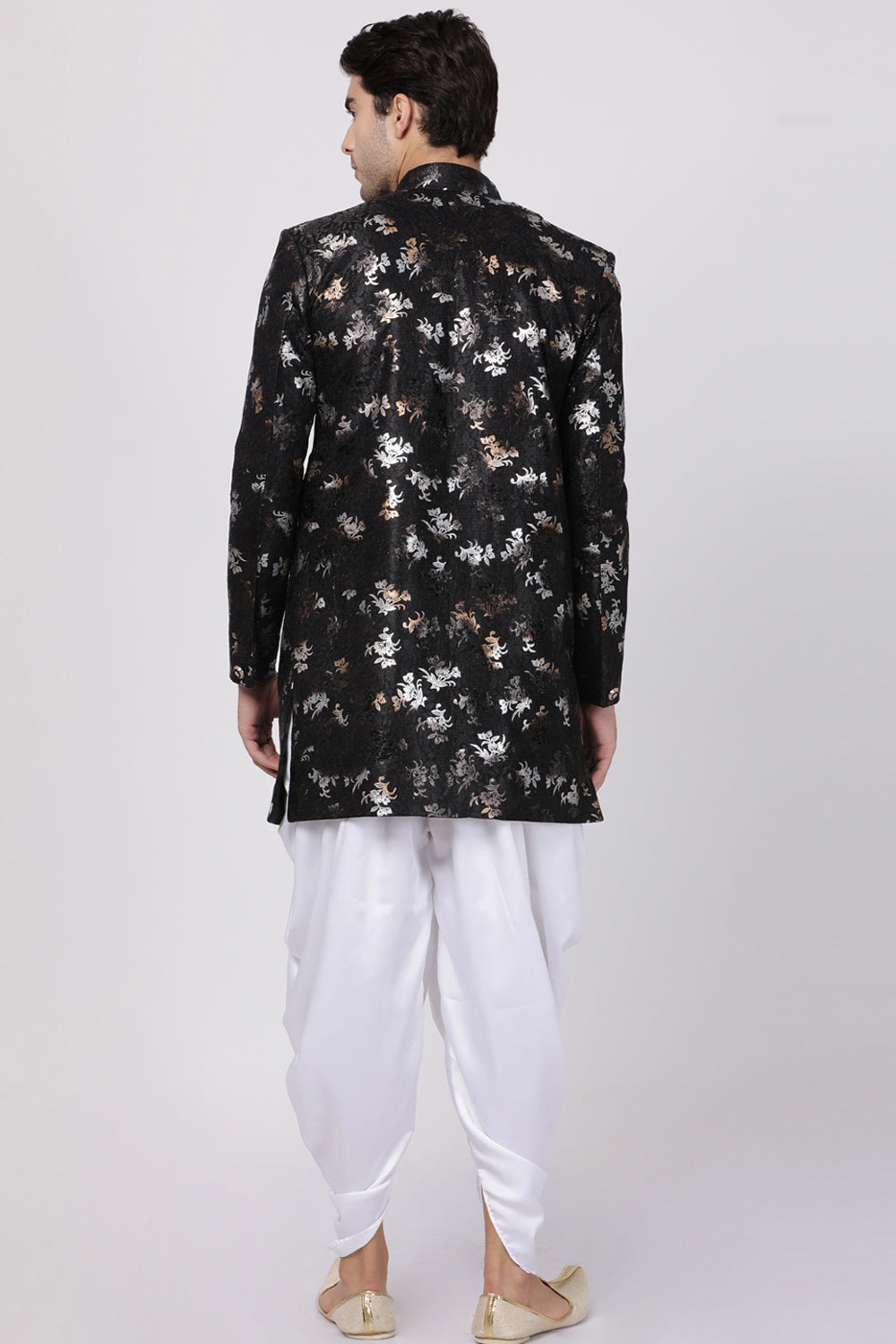 Men's Art Silk Sherwani Set In Black