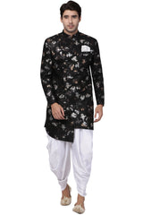 Men's Art Silk Sherwani Set In Black