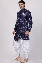 Men's Art Silk Sherwani Set In Blue