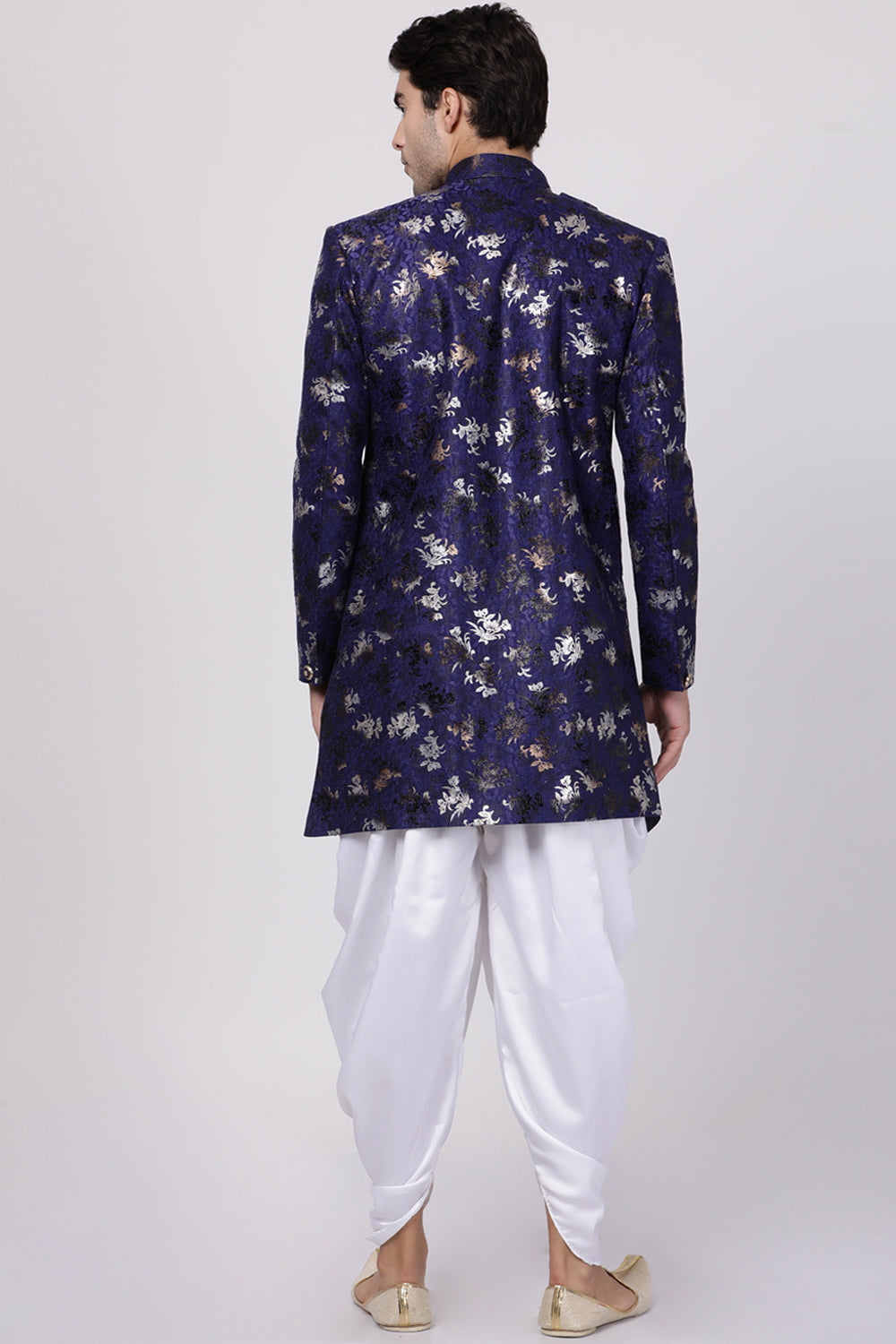 Men's Art Silk Sherwani Set In Blue