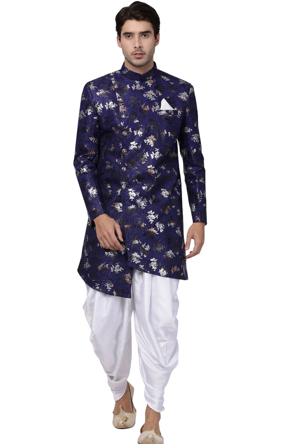 Men's Art Silk Sherwani Set In Blue