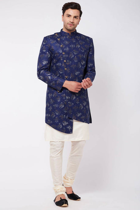 Buy Men's Viscose Foil Floral Printed Sherwani Set in Cream