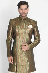 Men's Art Silk Sherwani In Brown