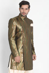 Men's Art Silk Sherwani In Brown