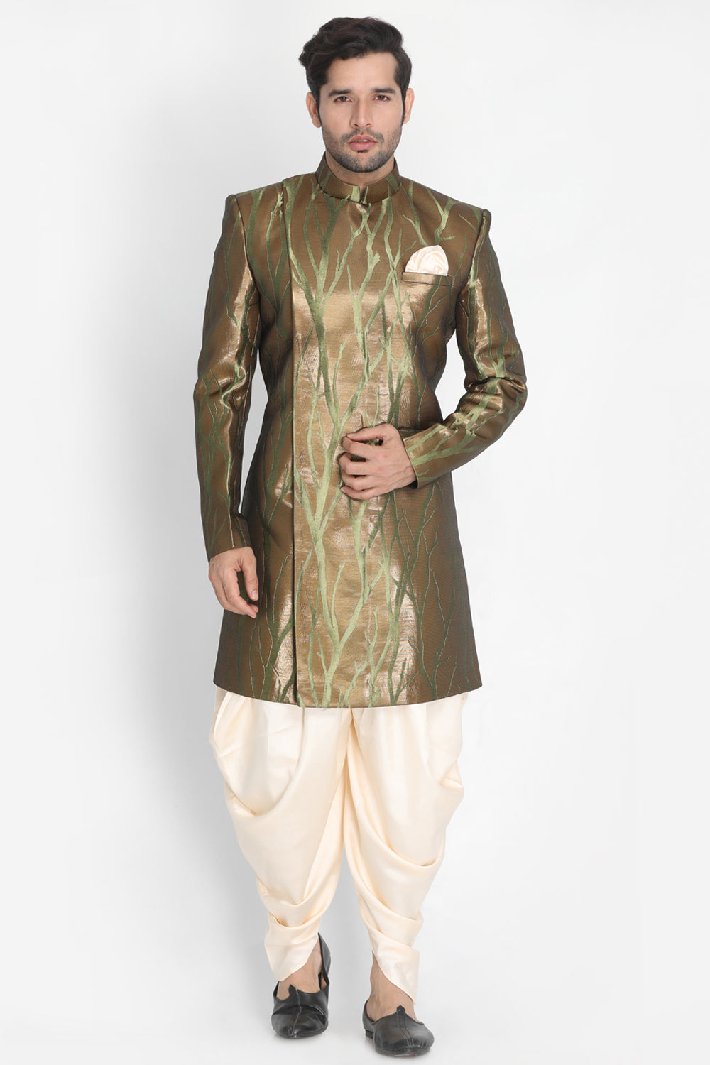 Men's Art Silk Sherwani In Brown