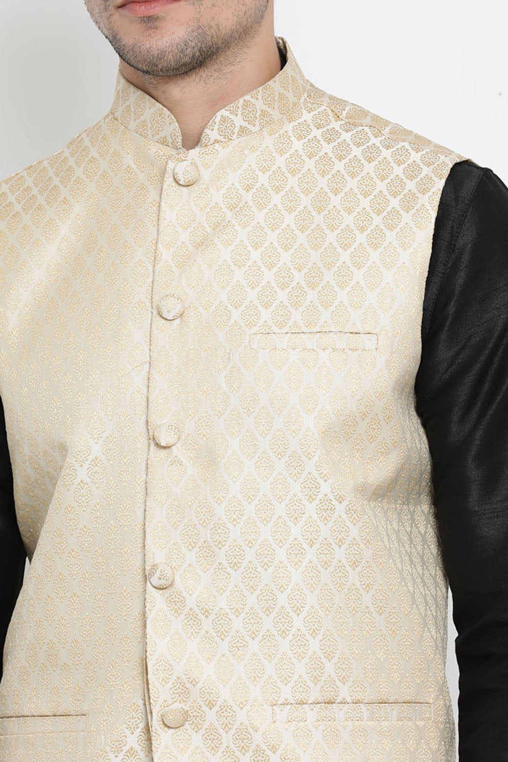 Men's Cotton Art Silk Ethnic Jacket In Beige