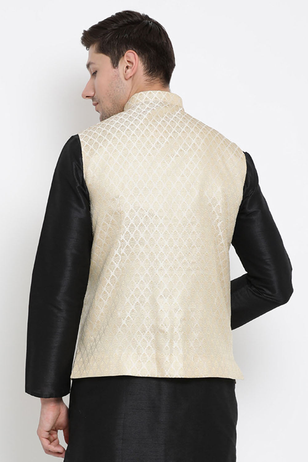 Men's Cotton Art Silk Ethnic Jacket In Beige